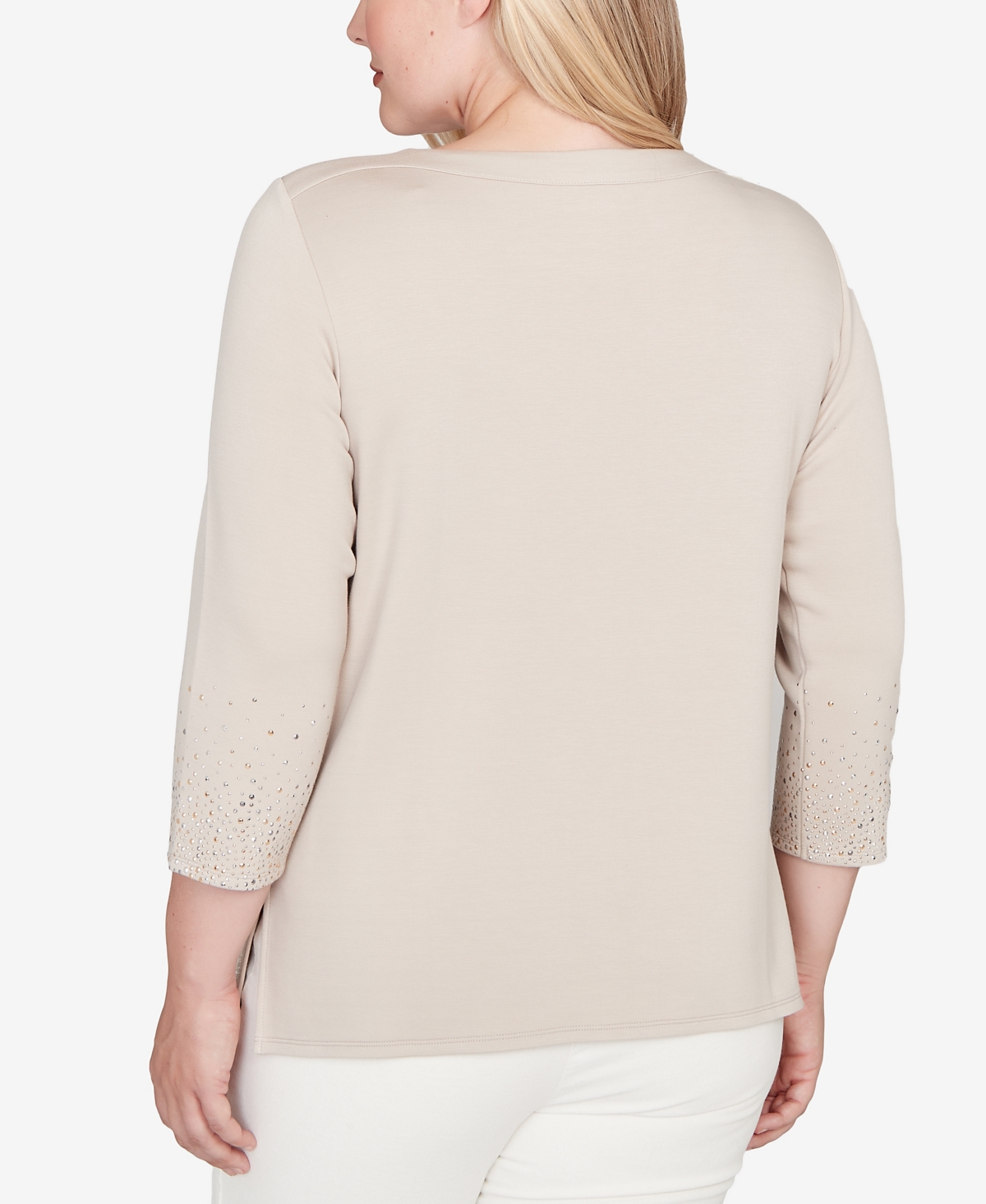 Alfred Dunner Plus Size Vienna Heat Set Sparkle Ombre Border Knit Top In Brown