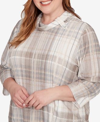 Plus Size Vienna Draped Cowl Neckline Plaid Knit Top