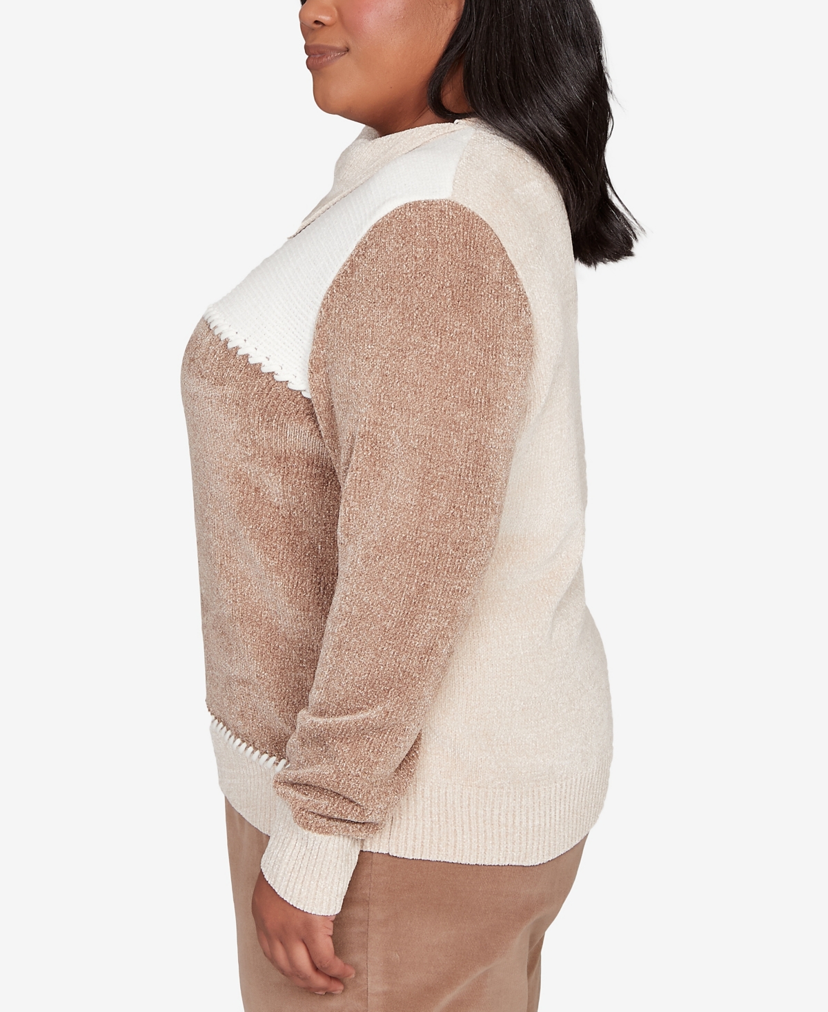 Alfred Dunner Plus Size Vienna Neutral Tones Colorblock Sweater In Brown