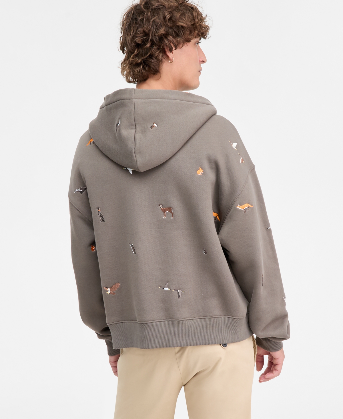 Hugo Boss Men's Dilanora Oversized Embroidered Animals Half-Zip Hoodie