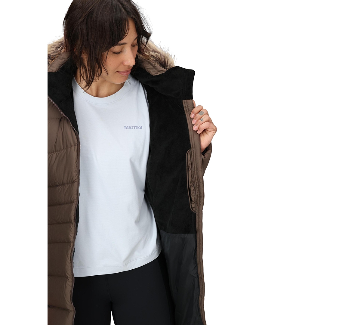 Marmot Women's Montreal Hooded Faux-fur-trim Coat In Brown