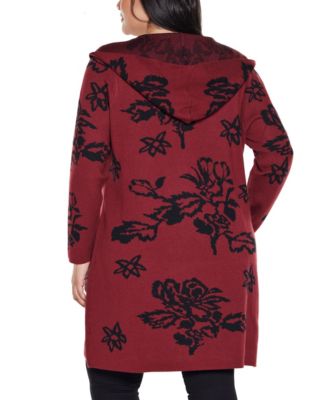 Plus Size  Hooded Fall Botanicals Coatigan Sweater