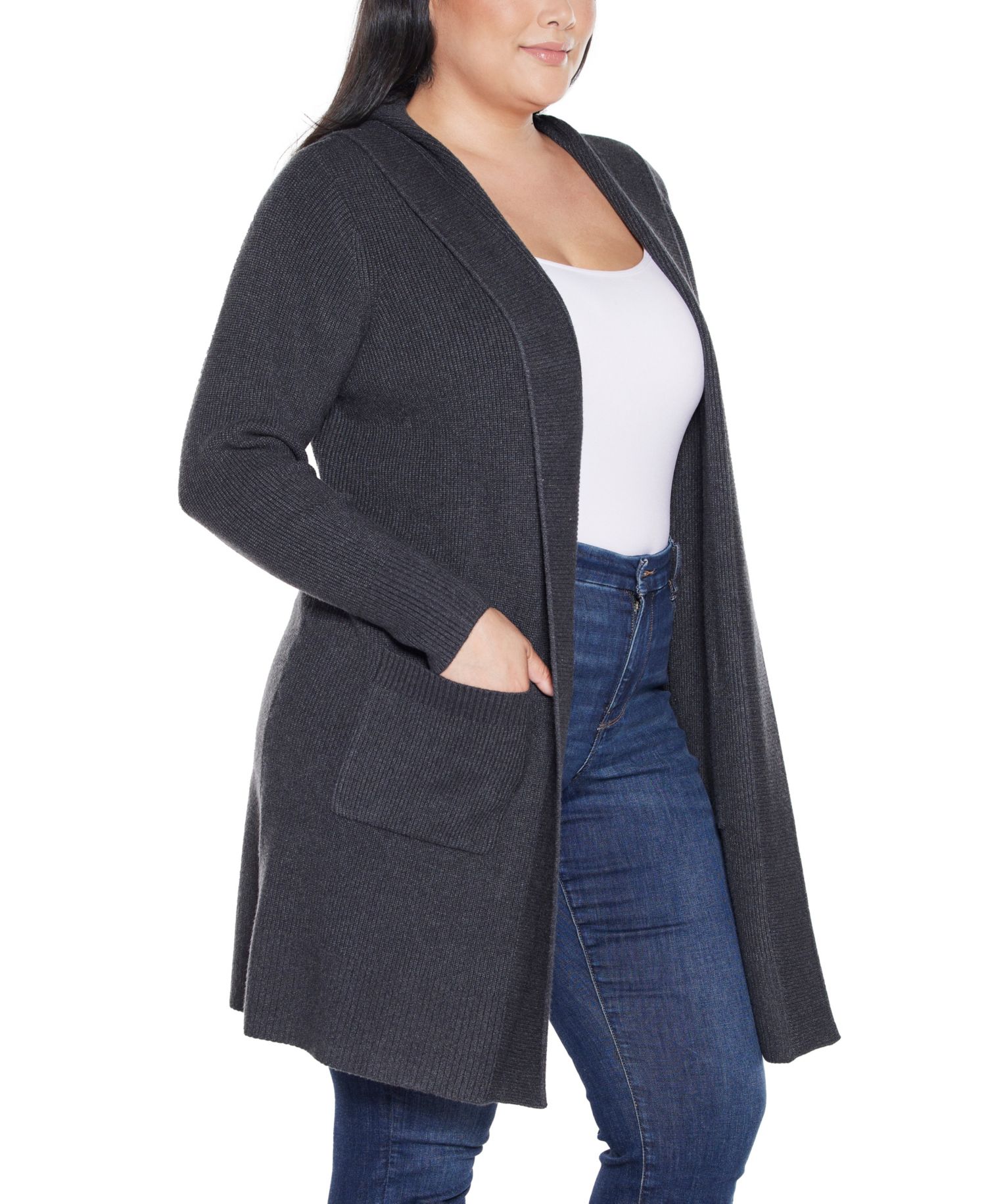 Plus Size Hooded Novelty-Stitch Coatigan Sweater