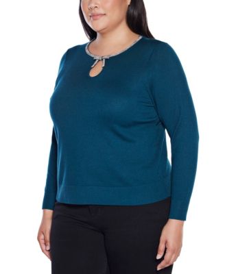 Plus Size Women’s Embellished Keyhole Crew Neck Sweater