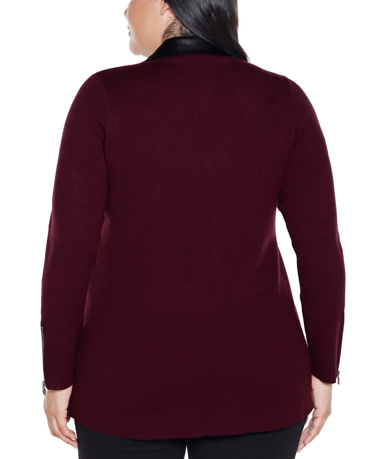 Belldini Plus Size Black Label Collared Sweater Jacket In Burgundy
