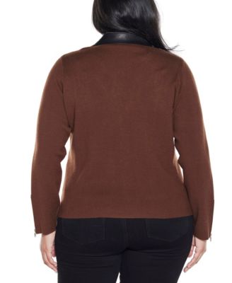 Plus Size Black Label  Motorcycle Sweater Jacket