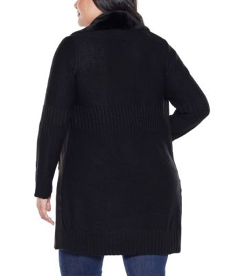 Plus Size Black Label-Trim Cardigan Sweater