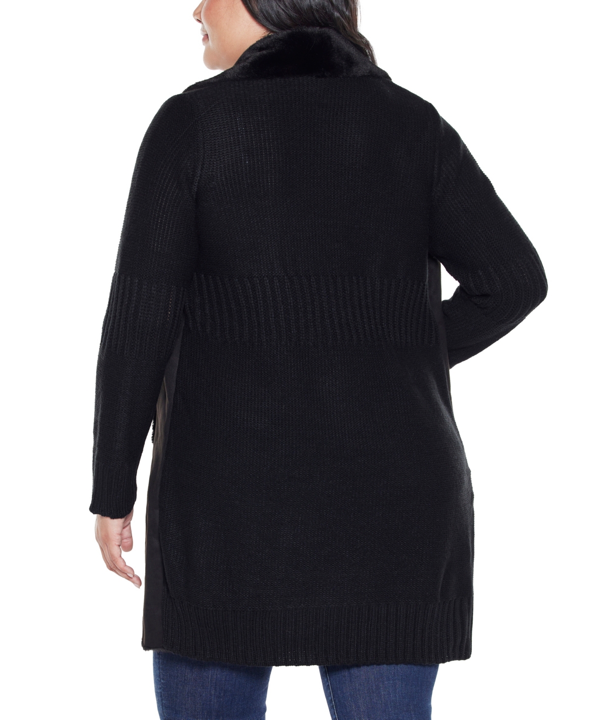 Belldini Plus Size Black Label-trim Cardigan Sweater In Black