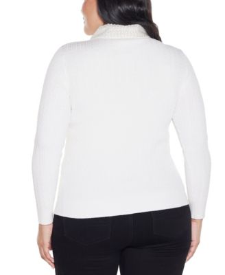 Plus Size Black Label  Beaded Collar Sweater