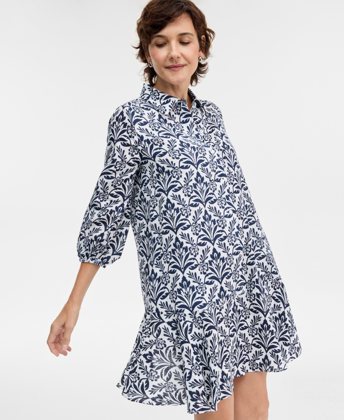 Charter Club Petite 3/4-sleeve Mini Shirt Dress, Macy's Exclusive In Multi