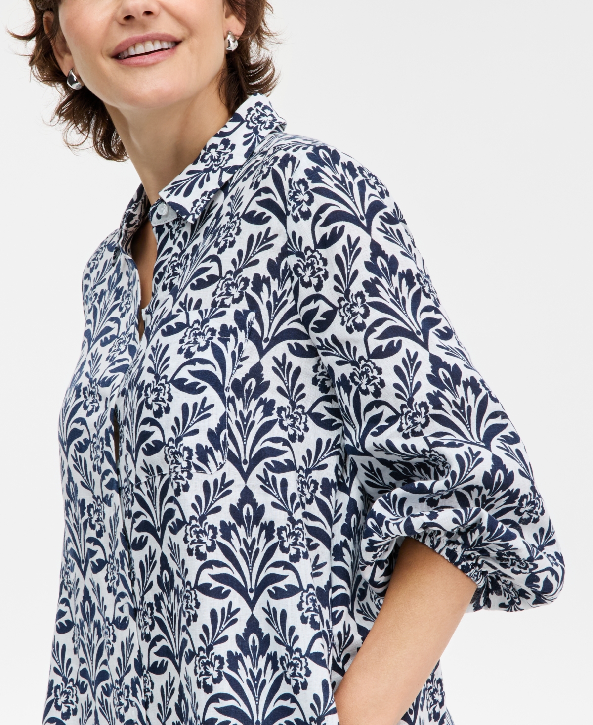 Charter Club Petite 3/4-sleeve Mini Shirt Dress, Macy's Exclusive In Multi