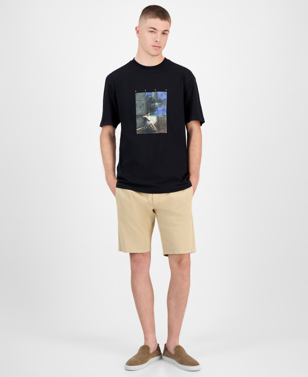 Hugo Boss Men's Dabolos Relaxed-Fit Piece-Dyed Short-Sleeve Graphic Cotton T-Shirt