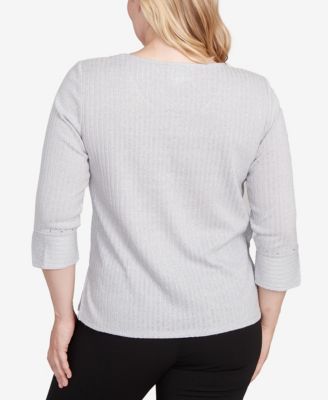 Petite Jet Setter Heat Set Embellished Solid Knit Crewneck Top