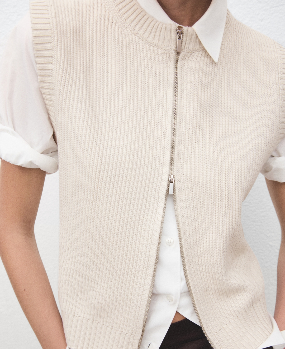 Mango Zip Front Vest In Gray