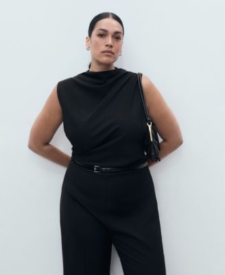 Women's Draped Neck and Belt Long Jumpsuit