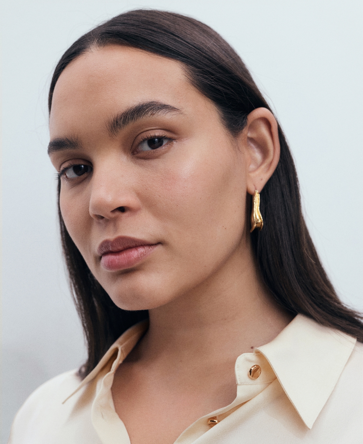 Mango Flowy Satin Shirt In Neutral
