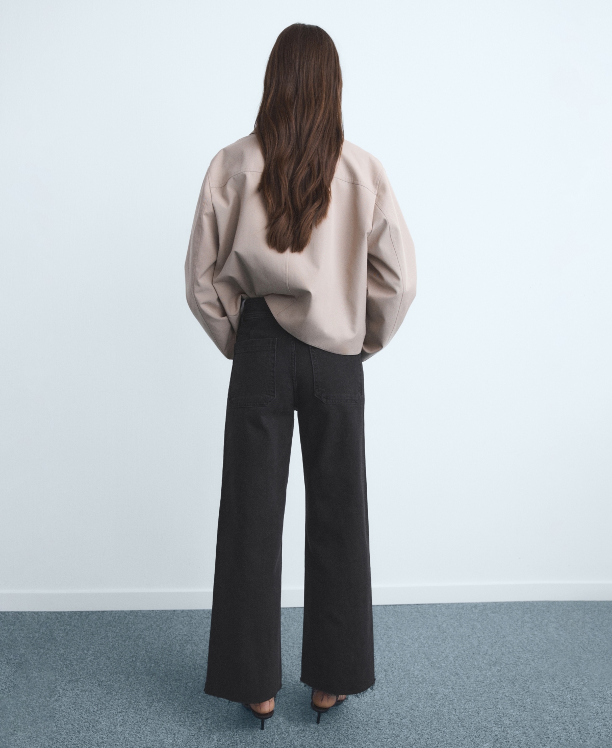 Mango Catherin Frayed High Waist Wide Leg Culotte Jeans In Black