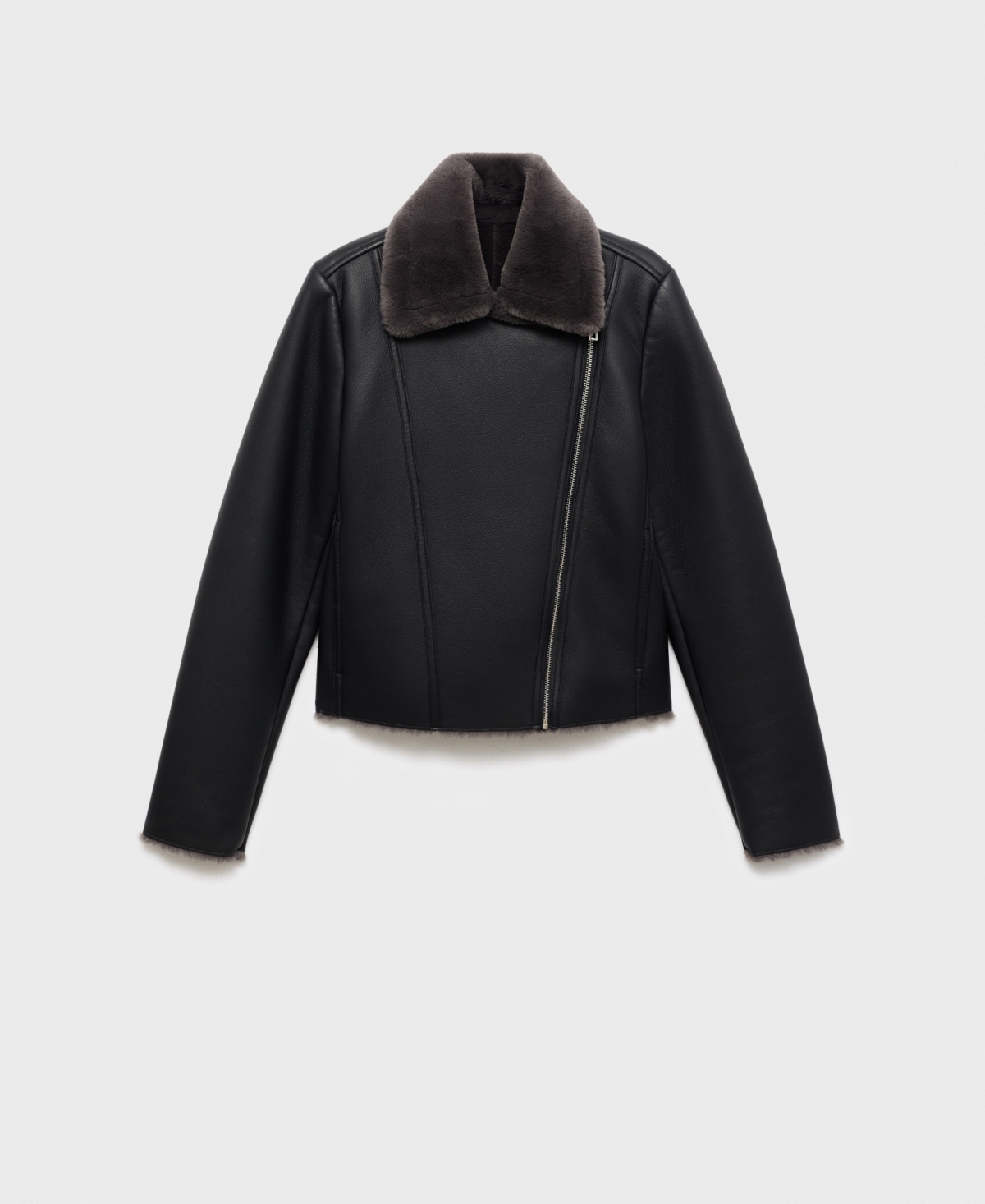 Mango Veste Biker Imitation Fourrure Noir - Femme - Xl -  In Multi