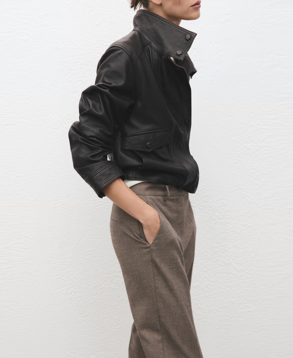 Mango Slim Cropped Pinstripe Trousers Light Heather Grey In Gray