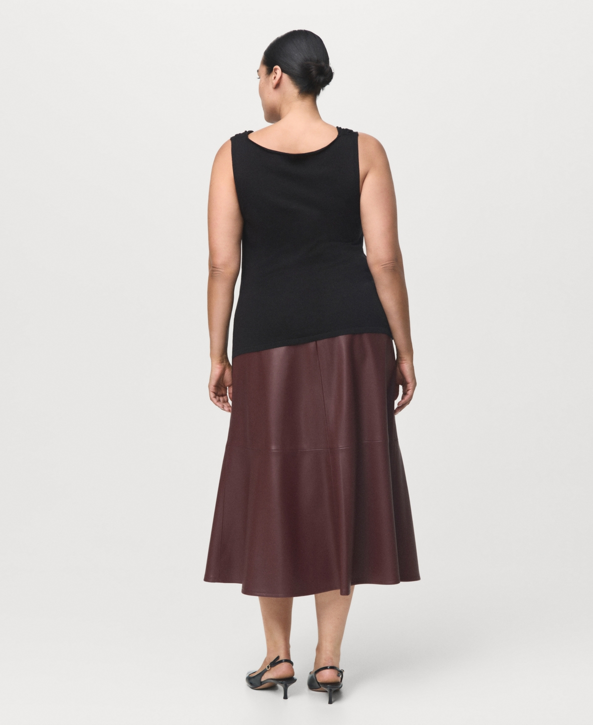 Mango Paris Faux Leather A-line Midi Skirt In Burgundy