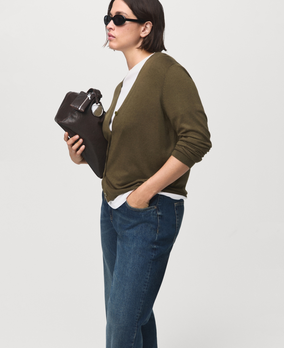Mango V-neck Knit Cardigan In Brown