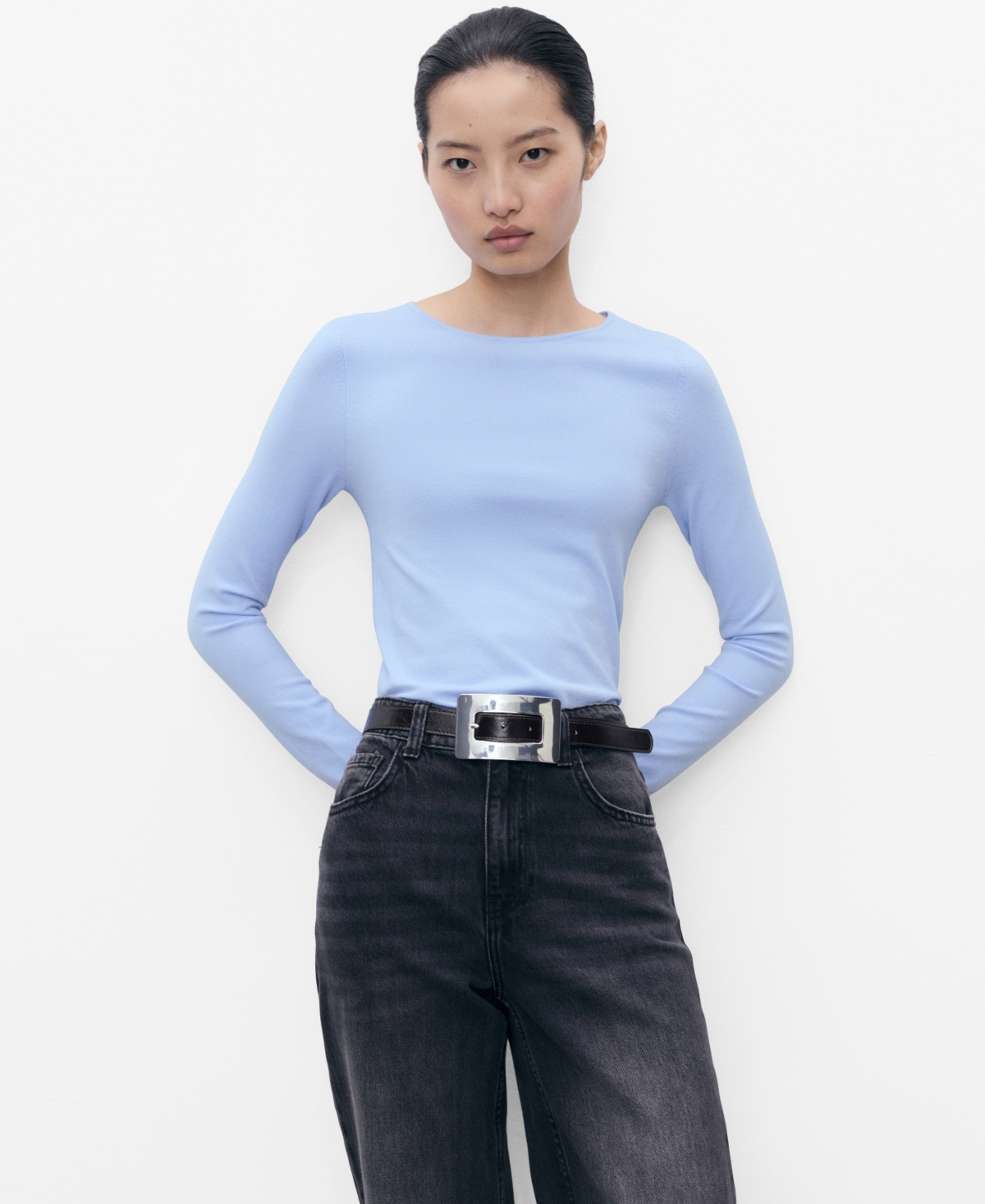 Mango Women's Long-sleeved Fine-knit Sweater In Blue