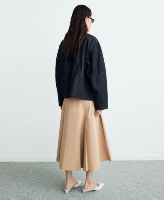 Women's Leather-Effect Collar Denim Jacket