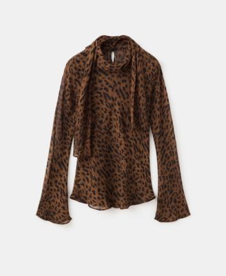MANGO - Women's Scarf Detail Leopard Print Blouse