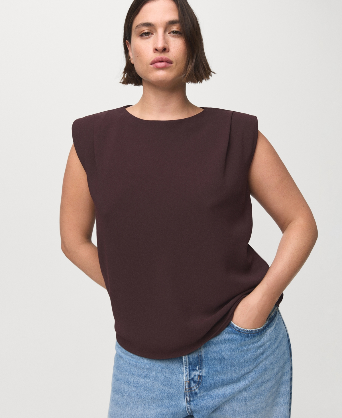 Mango Blouse Épaulettes Froncées Chocolat - Femme - 3xl -  In Burgundy