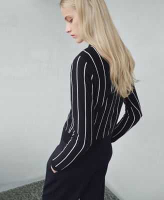 Women's Striped Polo-Neck Sweater