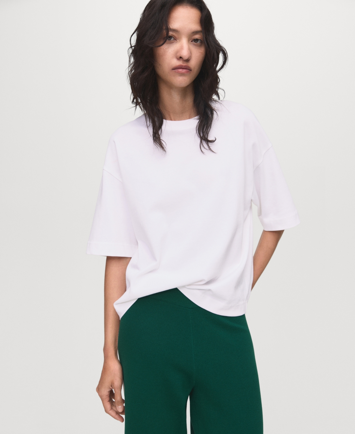 Mango Fine-knit Straight-fit Trousers Dark Green In Green