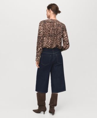Women's Leopard Satin Tie Detail Blouse