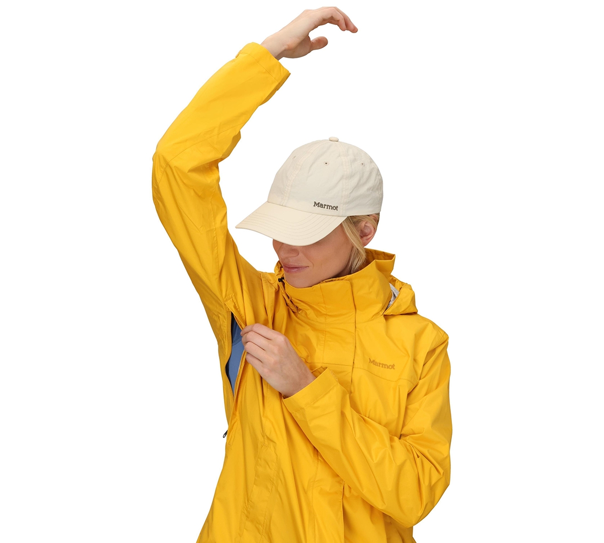 Marmot Women's Precip Eco Hooded Collar Jackets In Yellow