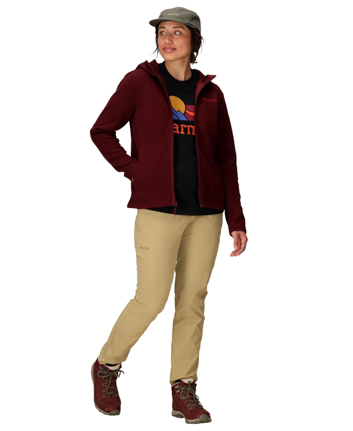 Marmot Women's Drop Line Full-zip Sweater Hoodie In Burgundy