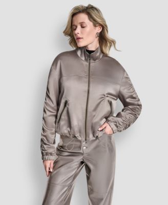 DKNY - Women's Long Sleeve Ruched Cropped Bomber Jacket