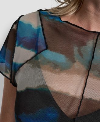 Women's Printed Mesh Xposd Seam Short Sleeve Top