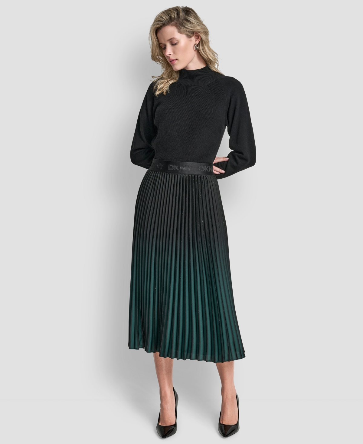 Dkny Women's Pleated Ombre Pull-on Skirt In Green