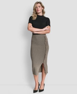 Women's Fringe Detail Bodycon Midi Sweater Skirt