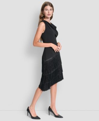 Women's Cowl Neck High-Low Tiered A-line Dress