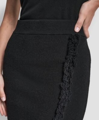 Women's Fringe Detail Bodycon Midi Sweater Skirt