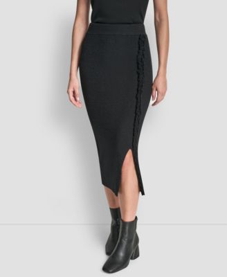 Women's Fringe Detail Bodycon Midi Sweater Skirt