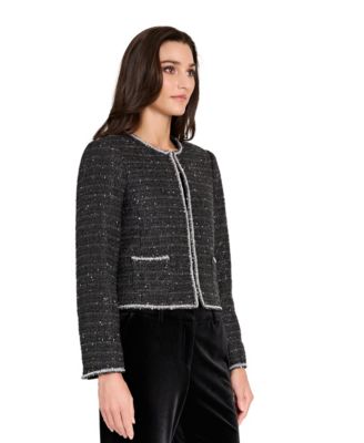 Women&#39;s Crewneck Hook &amp; Eye Rhinestone Embellished Jacket