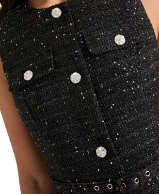 Women's Round Neck Button Front Rhinestone Trim Vest Top