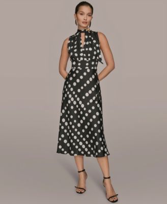 Donna Karan New York - Women's Dot-Print Tie-Neck A-Line Dress