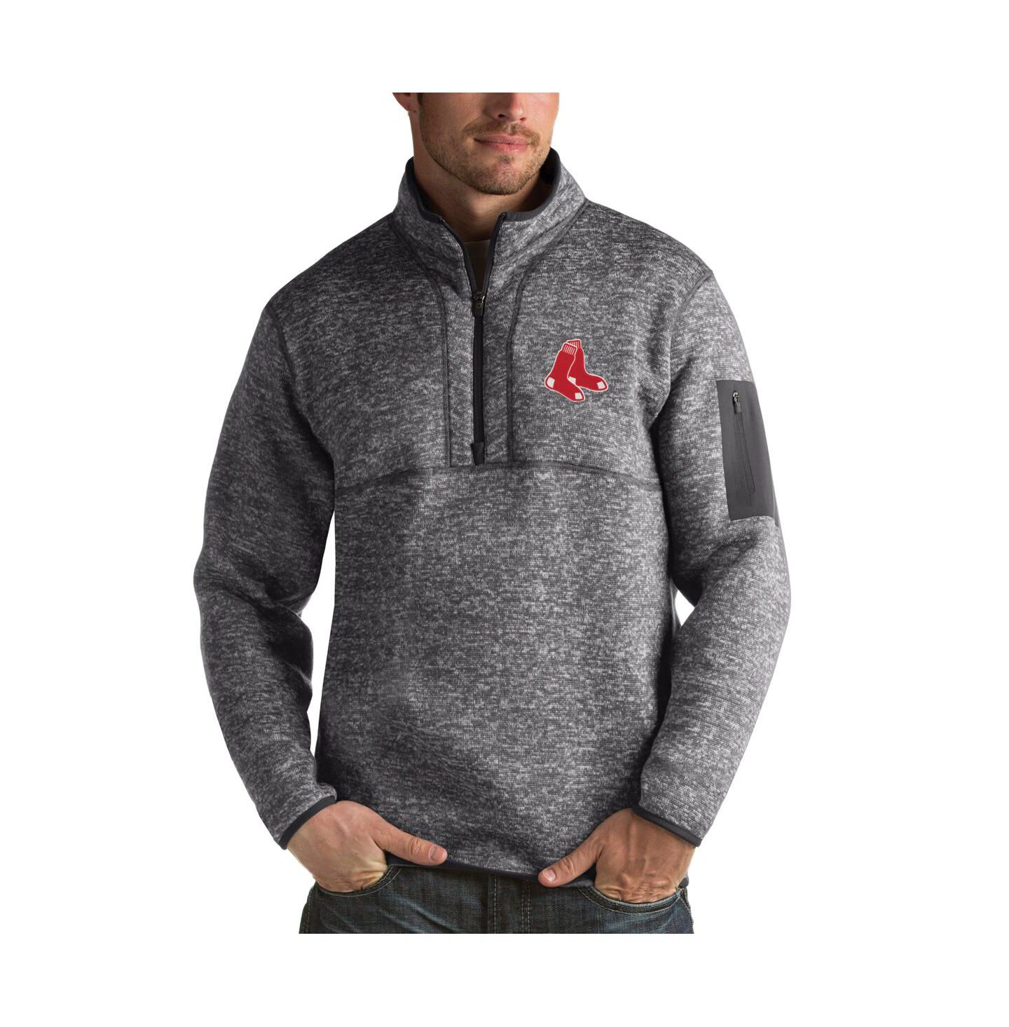 Мужская толстовка Antigua Heathered Charcoal Boston Red Sox Fortune Half-Zip — фото 1