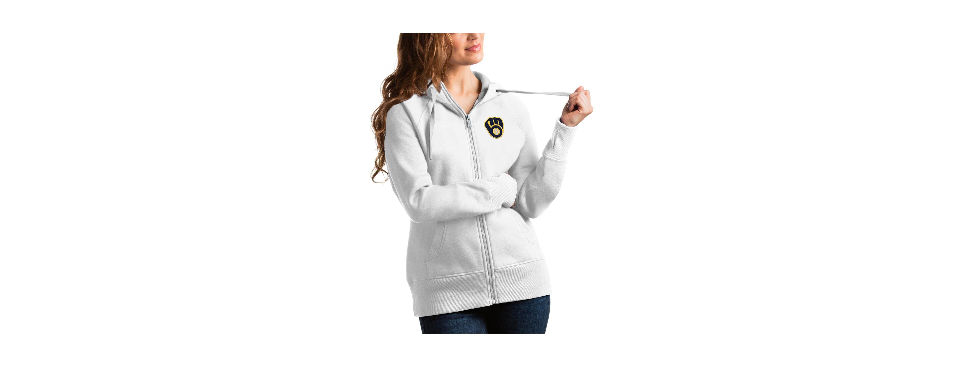 Antigua Women's White Milwaukee Brewers Team Victory Full-Zip Hoodie