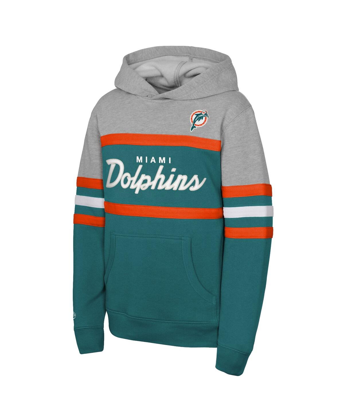 Mitchell & Ness Big Boys And Girls Aqua Miami Dolphins Throwback Head Coach Pullover Hoodie In Green