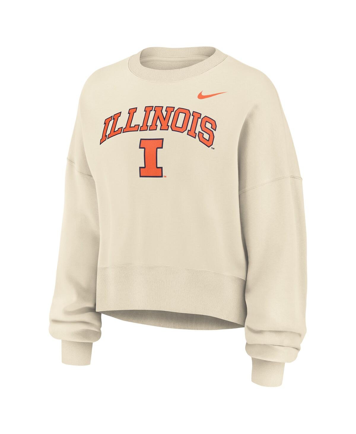 Nike Women's Natural Illinois Fighting Illini Phoenix Fleece Oversized Cropped Sweatshirt In White