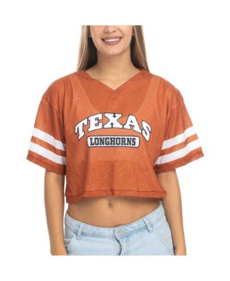 Women's Texas Orange Texas Longhorns Mesh Cropped V-Neck T-Shirt