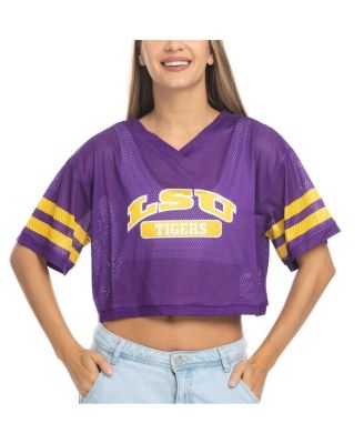 ZooZatz - Women's Purple LSU Tigers Mesh Cropped V-Neck T-Shirt